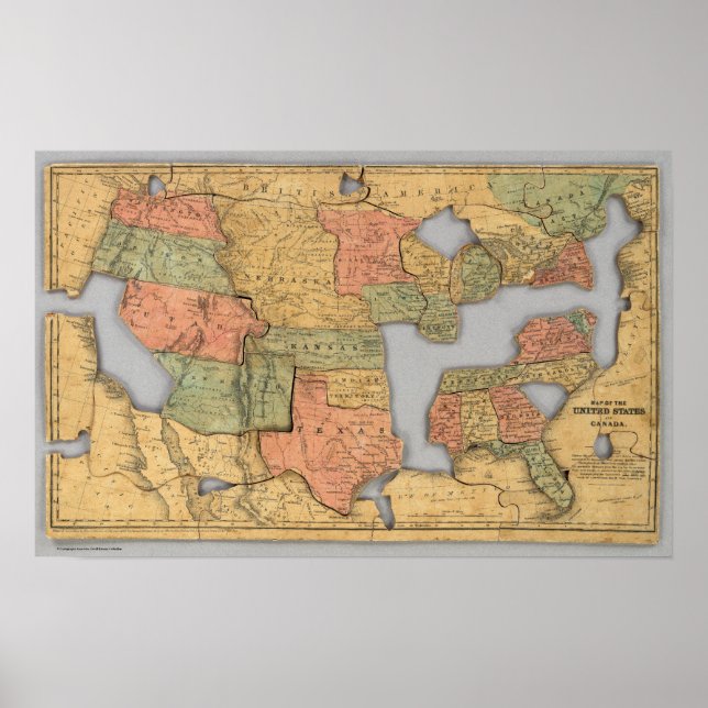 Karta i Förenta Stater och Kanada Poster (Framsidan)