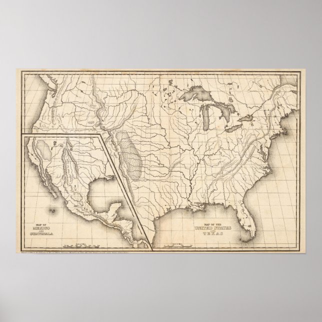 Karta i Förenta Stater och Texas Poster (Framsidan)
