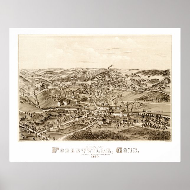 Karta i Forestville, CT från 1880 Poster (Framsidan)