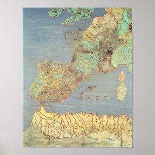 Karta i Frankrike, Spanien och Väster-Afrikan Poster