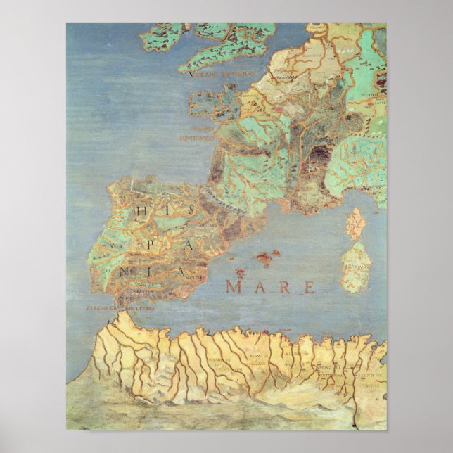 Karta i Frankrike, Spanien och Väster-Afrikan Poster (Framsidan)