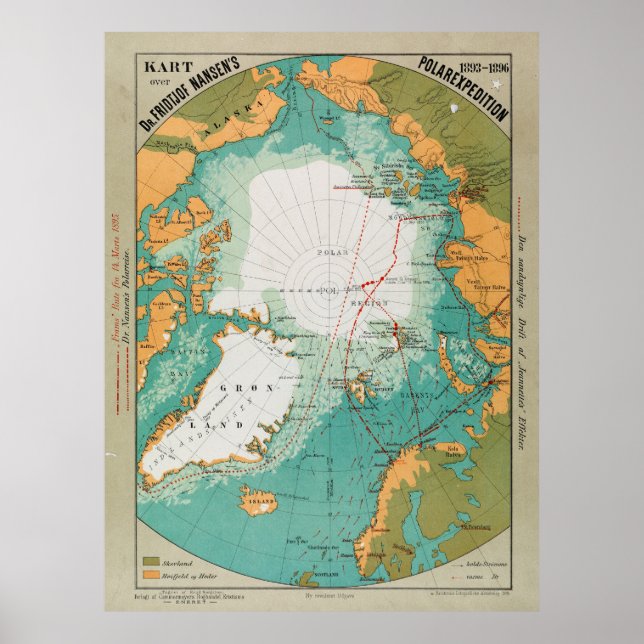 Karta i Fridtjof Nansen's Polar Expedition Poster (Framsidan)