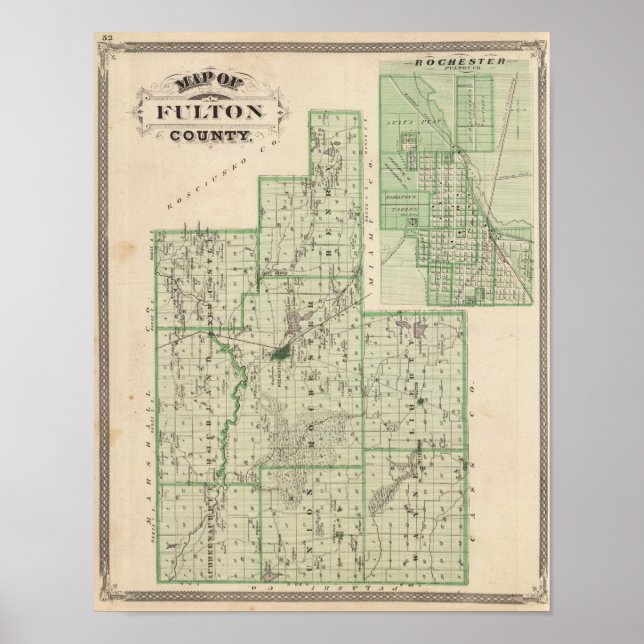 Karta i Fulton County med Rochester, Fulton Co Poster (Framsidan)