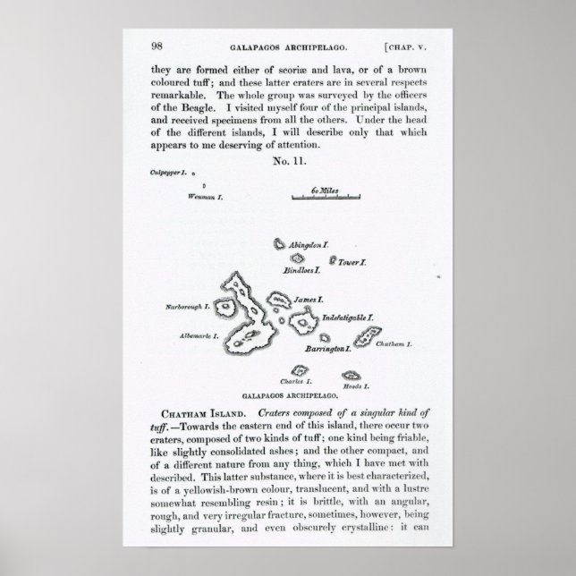 Karta i Galapagosöarna, 1844 Poster (Framsidan)