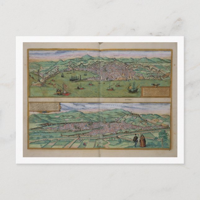 Karta i Genua och Florens, från "Civitates Orbis T Vykort (Framsida)