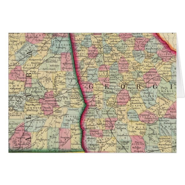 Karta i Georgien och Alabama Hälsningskort (Framsidan Horizontal)
