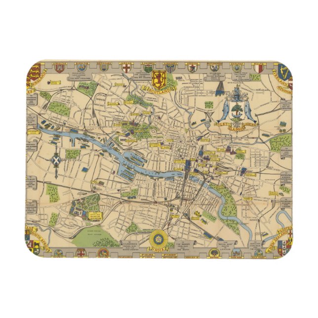 Karta i Glasgow, England Magnet (Horisontell)