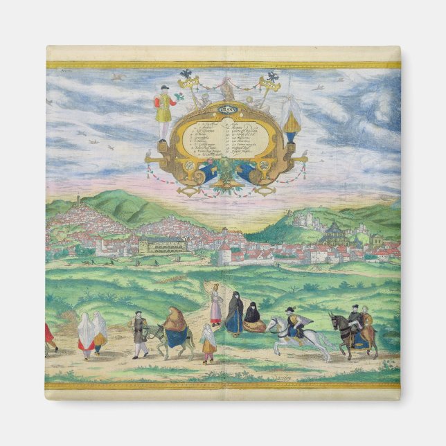 Karta i Granada, från "Civitates Orbis Terrarum" a Magnet (Framsidan)
