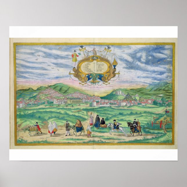 Karta i Granada, från "Civitates Orbis Terrarum" a Poster (Framsidan)