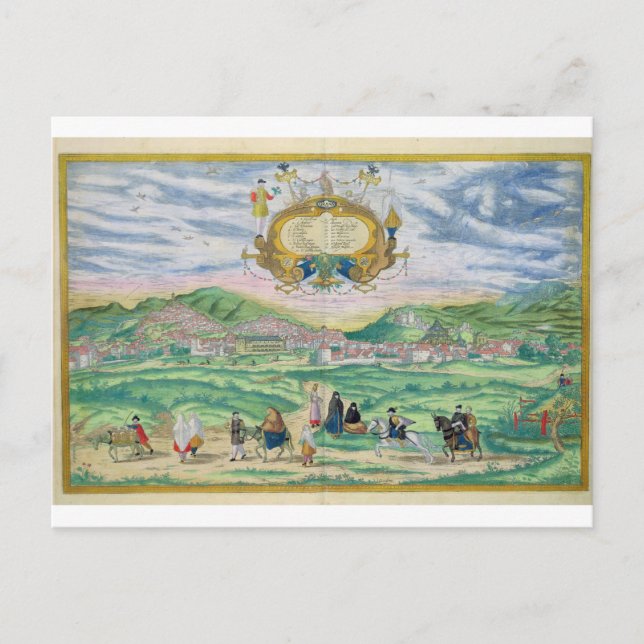 Karta i Granada, från "Civitates Orbis Terrarum" a Vykort (Framsida)
