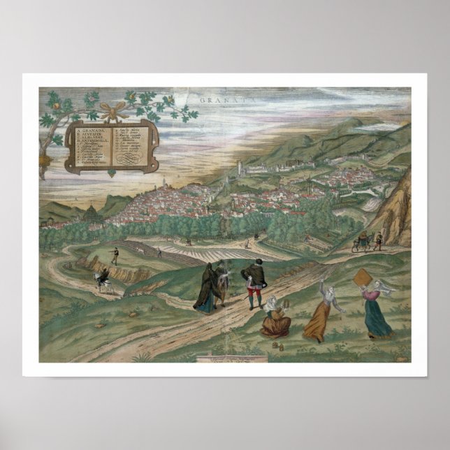 Karta i Granada, från Civitates Orbis Terrarum, V Poster (Framsidan)