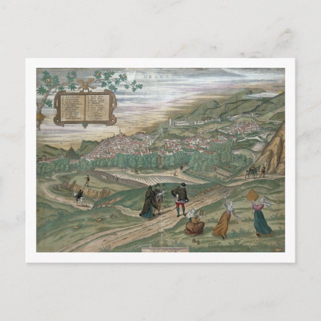 Karta i Granada, från Civitates Orbis Terrarum, V Vykort (Framsida)