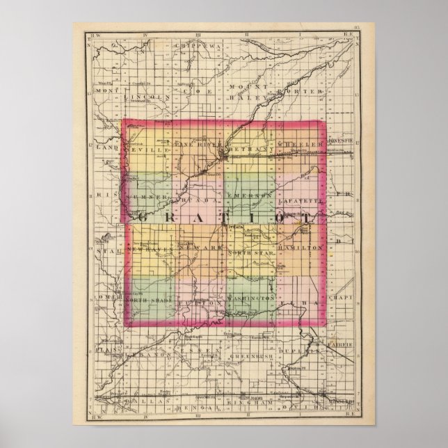 Karta i Gratiot County, Michigan Poster (Framsidan)