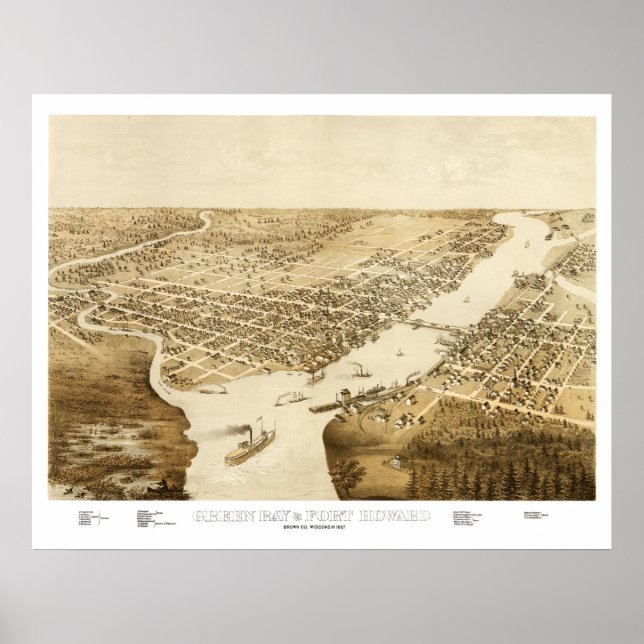 Karta i Grönt Bay, Wisconsin från 1867 Poster (Framsidan)