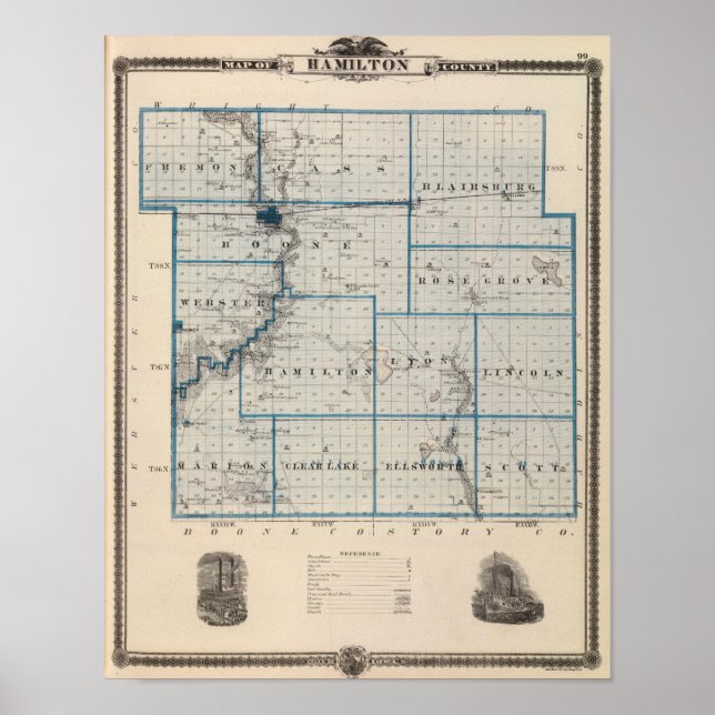 Karta i Hamilton County, delstaten Iowa Poster (Framsidan)