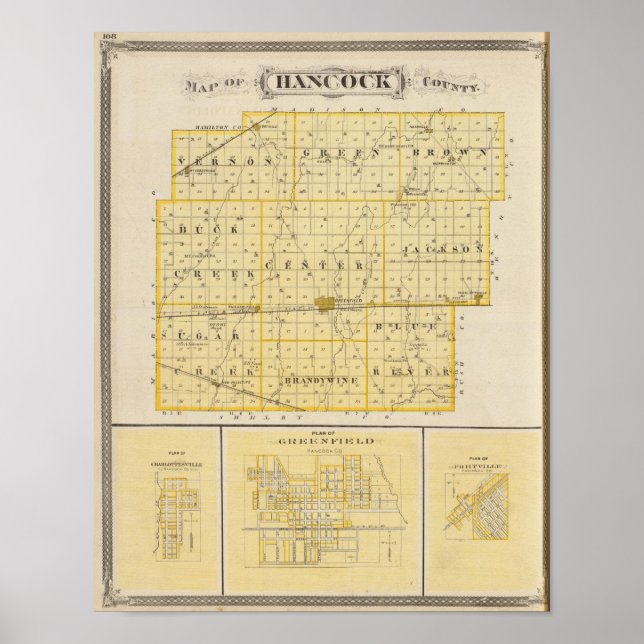 Karta i Hancock County med Charlottesville Poster (Framsidan)