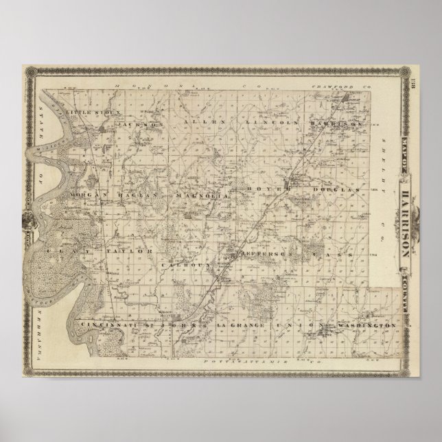 Karta i Harrison County, delstaten Iowa Poster (Framsidan)