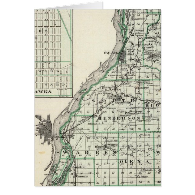 Karta i Henderson County och Oquawka Hälsningskort (Framsidan)