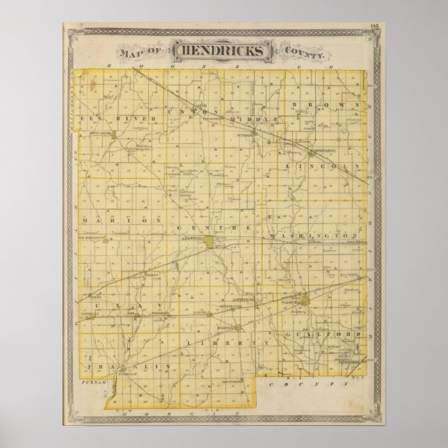 Karta i Hendricks County Poster (Framsidan)