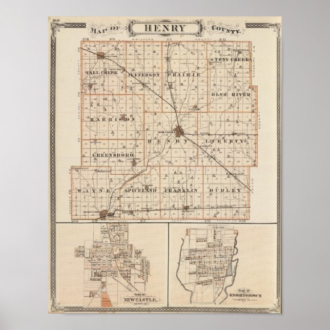 Karta i Henry County med New Castle, Knattstown Poster (Framsidan)