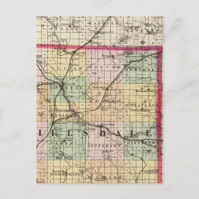 Karta i Hillsdale County, Michigan Vykort (Framsida)