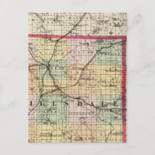 Karta i Hillsdale County, Michigan Vykort