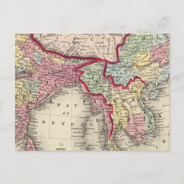 Karta i Hindoostan, Farther India, China och Tibet Vykort (Framsida)