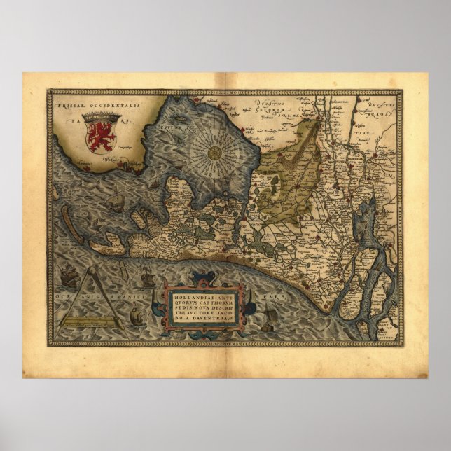 Karta i Holland 1570 - Abraham Ortelius Poster (Framsidan)