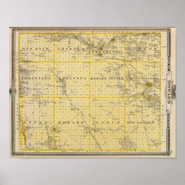Karta i Howard County, delstaten Iowa Poster (Framsidan)