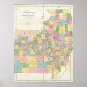 Karta i Illinois & Missouri Poster