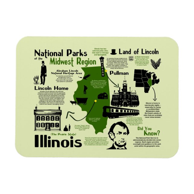 Karta i Illinois National Parker Magnet (Horisontell)