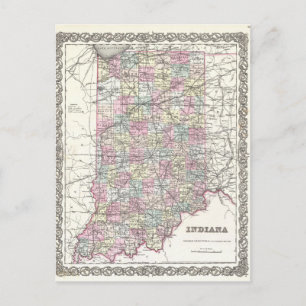 Karta i Indiana. Joseph Hutchins Colton Vykort