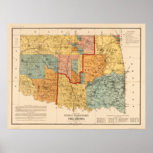 Karta i Indiska territoriet och Oklahoma (1890) Poster