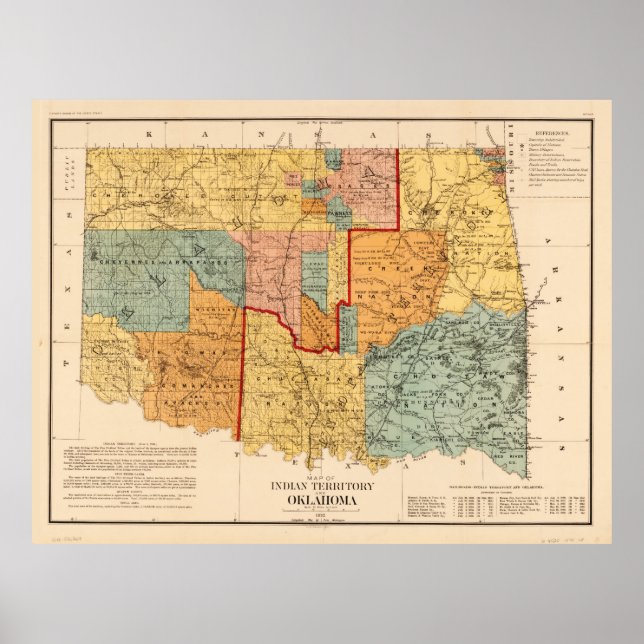 Karta i Indiska territoriet och Oklahoma (1890) Poster (Framsidan)