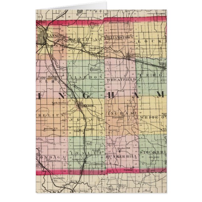 Karta i Ingham County, Michigan Hälsningskort (Framsidan)