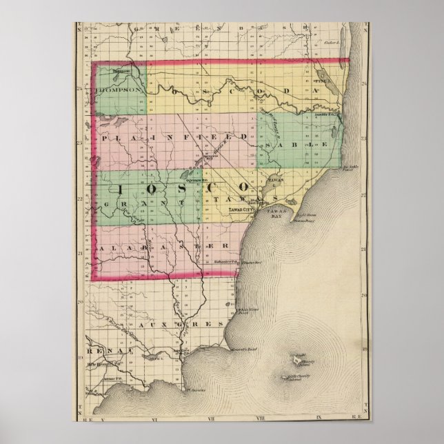 Karta i Iosco County, Michigan Poster (Framsidan)