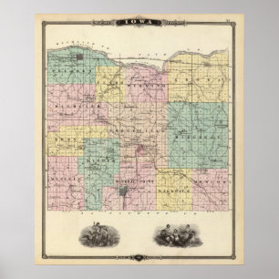 Karta i Iowa County, delstaten Wisconsin Poster