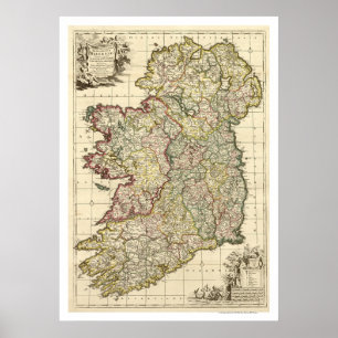 Karta i Irland efter Frederik de Wit 1710 Poster