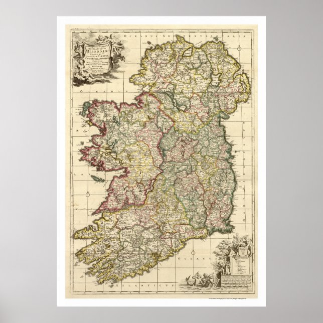 Karta i Irland efter Frederik de Wit 1710 Poster (Framsidan)