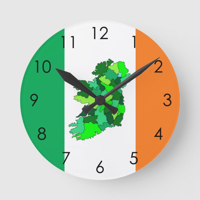 Karta i Irland och Irland Flagga Rund Klocka (Framsida)
