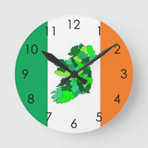 Karta i Irland och Irland Flagga Rund Klocka