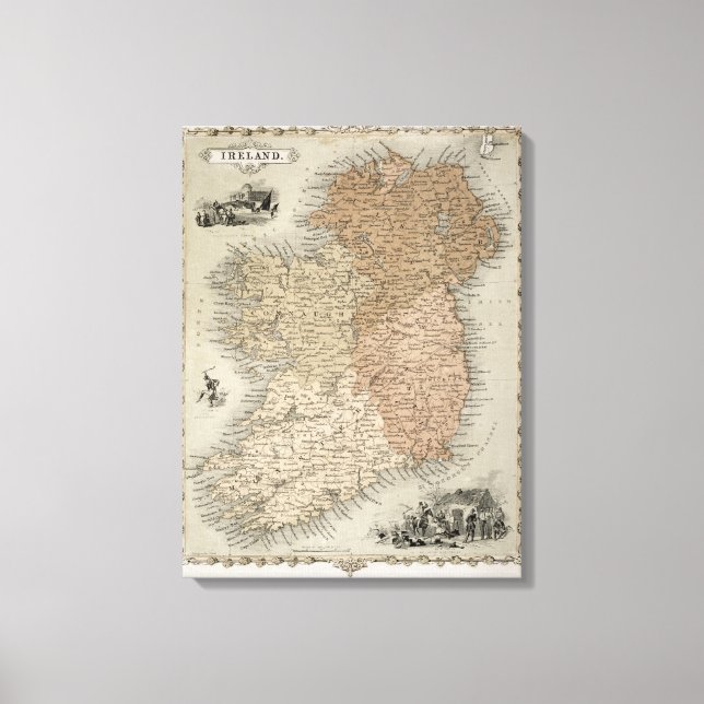 Karta i Irland, offentliggjord i C.1850 (hand-färg Canvastryck (Framsida)
