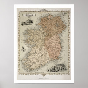 Karta i Irland, offentliggjord i C.1850 (hand-färg Poster