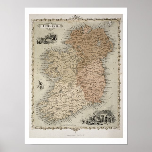 Karta i Irland, offentliggjord i C.1850 (hand-färg Poster (Framsidan)