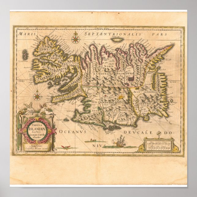 Karta i Island (Blaeu, 1645) Poster (Framsidan)