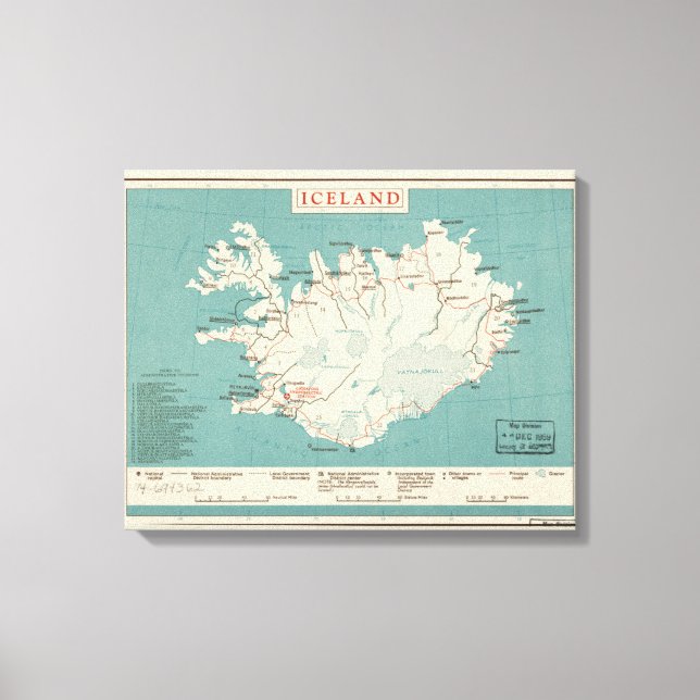 Karta i Islandet (cirka 1959) Canvastryck (Framsida)