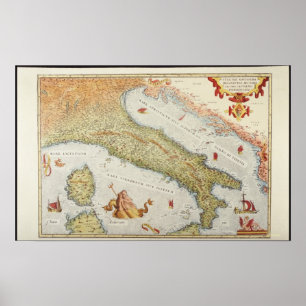 Karta i Italien 1500 Poster