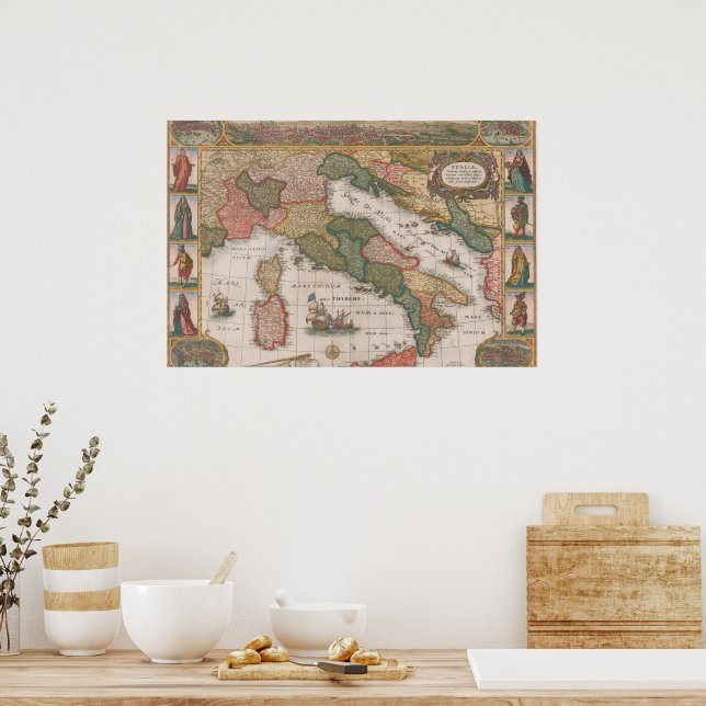Karta i Italien av Cornelis II Danckerts 1640 Poster (Kök)