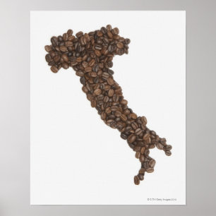 Karta i Italien av kaffebönor Poster