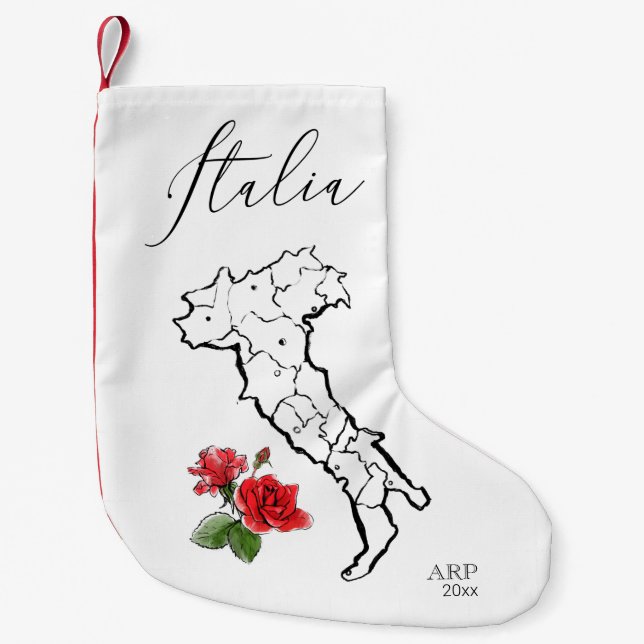 *~* Karta i Italien Italia Italia Language Rosor Liten Julstrumpa (Framsidan)